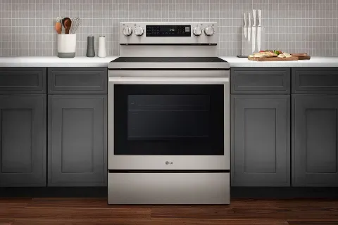 LG LREN6325XE Smart Electric Range featuring ProBake Convection, Air Fry, and Wi-Fi.